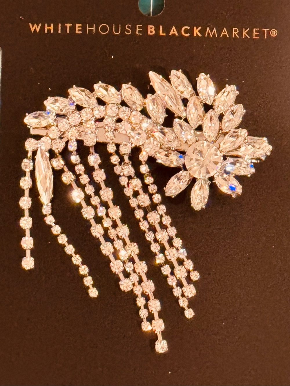 NWT White House Black Market Crystal Cascade Hair Clip Brooch Pin